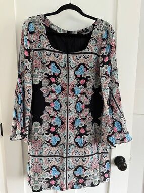 Nanette Lepore Black Dress with Blue and Pink Floral Trim